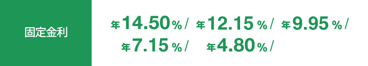 固定金利 14.50%/12.00%/9.80%/7.00%/4.80%